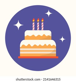 Geburtstagskuchen, flache Vektorgrafik. Farbiges Bild für Geschenkkarte mit Kuchen und Kerzen. isoliert