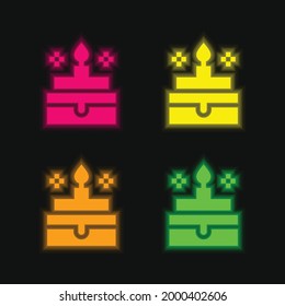 Birthday Cake four color glowing neon vector icon