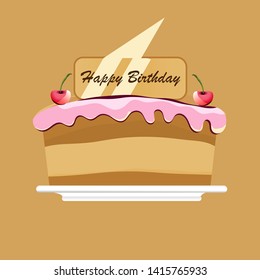 Birthday cake with fruit and candle vector design isolated on Brown background. illustration