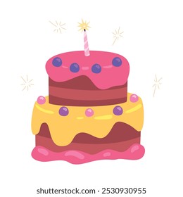 birthday cake with fruits and candle isolated