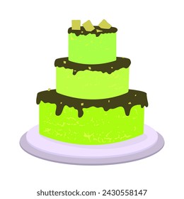 Birthday cake. Gift cake. Anniversary, event, holiday. Pastry for design on packaging, cover, advertising. Drawing of a whole cake for party labels, poster and banner. Vector simple illustration.
