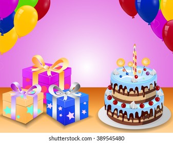 Similar Images, Stock Photos & Vectors of Blue Birthday cake, presents ...