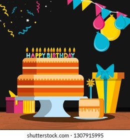 birthday cake with gifts and candles