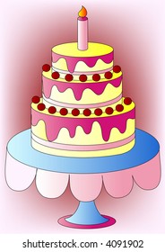 Birthday cake, girl, vector
