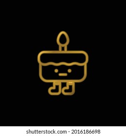 Birthday Cake gold plated metalic icon or logo vector