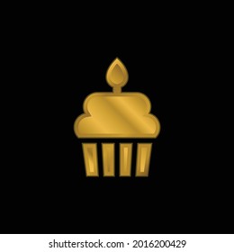 Birthday Cake gold plated metalic icon or logo vector