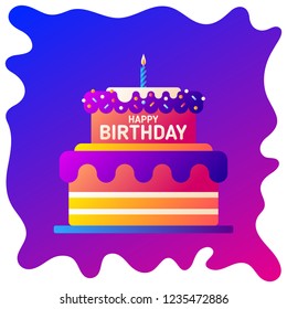 Birthday cake gradient flat icon with fluid background.