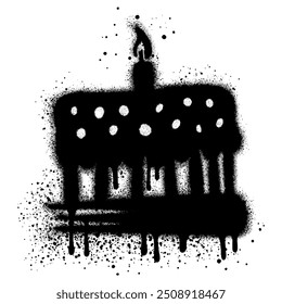 Birthday cake graffiti with black spray paint. vector illustration.