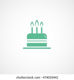 Birthday Cake Green Flat Icon On White Background