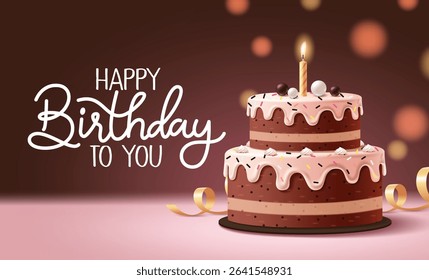 Birthday cake greeting card clipart design. Happy birthday invitation card clip art with chocolate cake flavor decoration elements for party celebration background vector illustration. 
