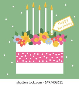 birthday cake greeting card design on green color background