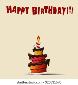 Birthday cake. Greeting card. Vector illustration. Layered. Easy to edit