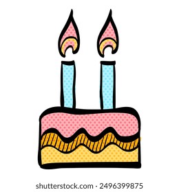 Tarta de cumpleaños icono de medio tono dibujado a mano Ilustración vectorial de color