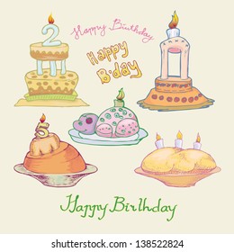 birthday cake hand draw full color