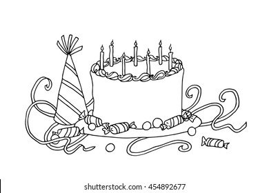 Birthday cake hand drawn vector illustration