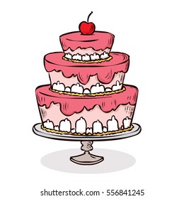 birthday cake. Hand drawn vector illustration.