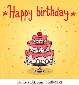 birthday cake. Hand drawn vector illustration.