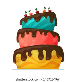 Birthday Cake. Happy Birthday !Cake with cream. Vector illustration on white background