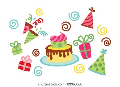 Birthday Cake & Hat Party Vector