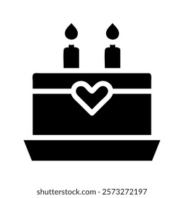 Birthday cake with heart and candles icon. Concept of celebration, anniversary, and love.