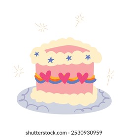 birthday cake with hearts decoration isolated