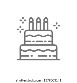 Birthday cake, holiday torte, sweet line icon.