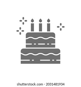 Birthday cake, holiday torte, sweet grey icon.