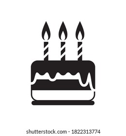 Birthday cake icon, black isolated on white background, vector illustration.