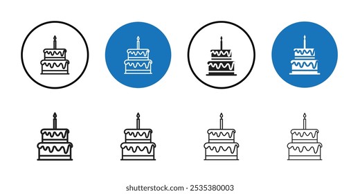 Birthday cake icon Black line art vector logo set