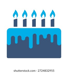 Birthday cake icon blue flat vector design celebration candle party symbol sweet dessert food anniversary graphic element