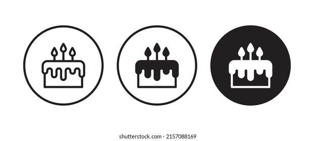 botón de icono de pastel de cumpleaños, vector, signo, símbolo, logotipo, ilustración, trazo editable, estilo de diseño plano aislado en blanco