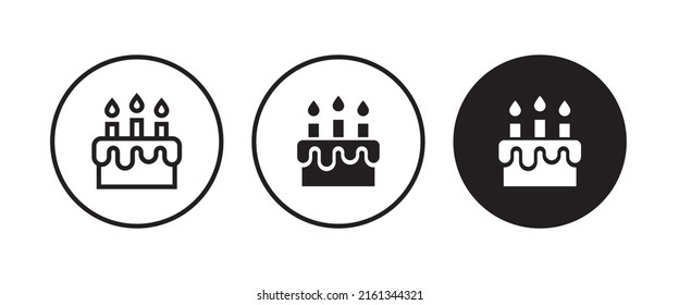 botón de icono de pastel de cumpleaños, vector, signo, símbolo, logotipo, ilustración, trazo editable, estilo de diseño plano aislado en blanco