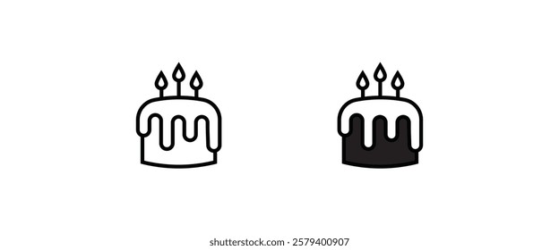 birthday cake icon button, vector, sign, symbol, logo, illustration, editable stroke, flat design style isolated on white