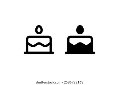 Birthday cake icon with candle in black Vector