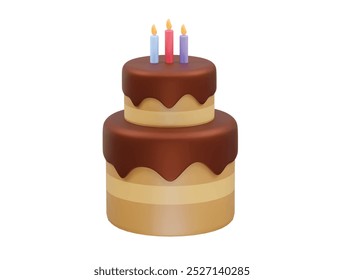  Birthday cake icon with candles vector render