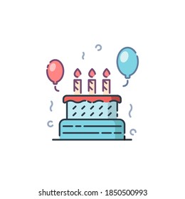 Birthday cake icon, color, line, outline vector sign, linear style pictogram isolated on white. Symbol, logo illustration. Editable stroke. Pixel perfect