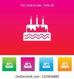 Birthday Cake Icon in Colored Square box. eps-10
