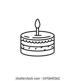 Birthday cake icon, confectionery black sign, flat line stroke symbol pictogram isolated on white background for bakery, candy shop, mobile app, pictogram, logo, infographics, social media element