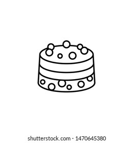 Birthday cake icon, confectionery black sign, flat line stroke symbol pictogram isolated on white background for bakery, candy shop, mobile app, pictogram, logo, infographics, social media element