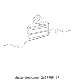 Ícone de bolo de aniversário contínuo desenho de uma linha esboço ilustração vetorial