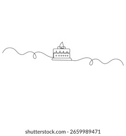 Icono de pastel de cumpleaños continuo de una línea de dibujo de contorno de Ilustración vectorial