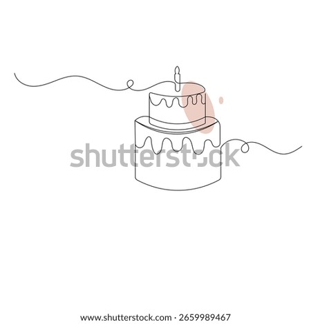 Birthday cake icon  continuous one line drawing  outline vector illustration