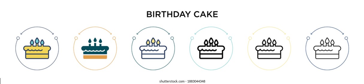 Birthday cake icon in filled, thin line, outline and stroke style. Vector illustration of two colored and black birthday cake vector icons designs can be used for mobile, ui, web