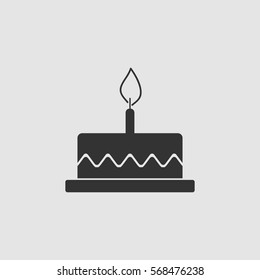 Birthday cake icon flat. Black pictogram on grey background. Vector illustration symbol