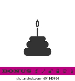 Birthday cake icon flat. Black pictogram on white background. Vector illustration symbol and bonus button