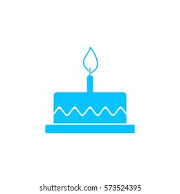 Birthday cake icon flat. Blue pictogram on white background. Vector illustration symbol