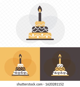 birthday cake icon flat design with yellow and brown color