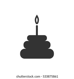 Birthday cake icon flat. Illustration isolated on white background. Vector grey sign symbol