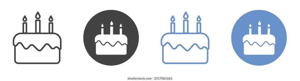 Birthday cake icon flat line symbol set.