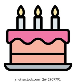 ícone de bolo de aniversário ilustração de estilo de linha plana representando celebração e ocasiões especiais, adequado para planejamento de festa, eventos e projetos relacionados a padaria